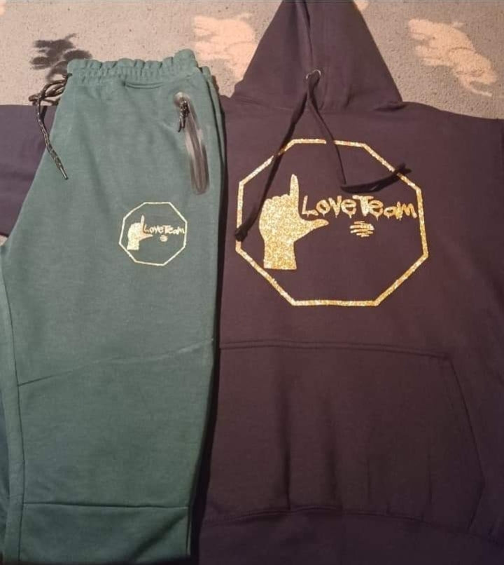 Black Love Team Hoodie with Green Love Team Sweatpants